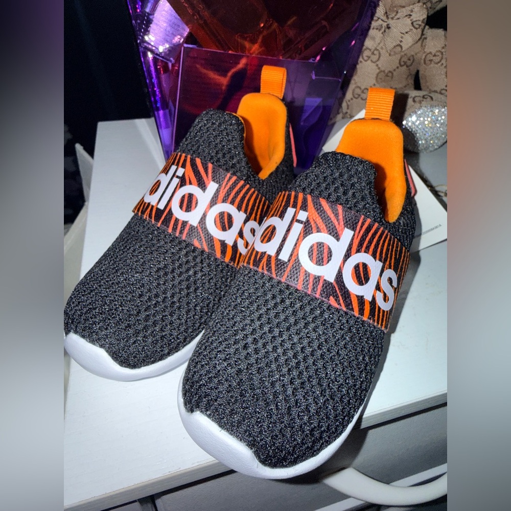 Adidas Kids Black and Orange Slip-On Sneakers